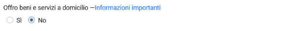 Registrazione a Google My Business: ``Offro beni e servizi a domicilio`` scelta ``No``
