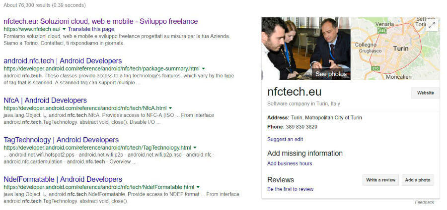 Snippet di Google Places nei risultati di ricerca di Google Search 