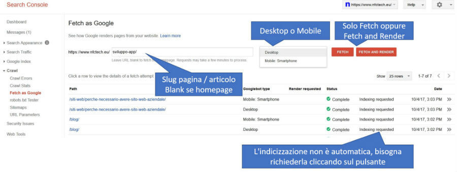 Pannello della funzionalità di Fetching