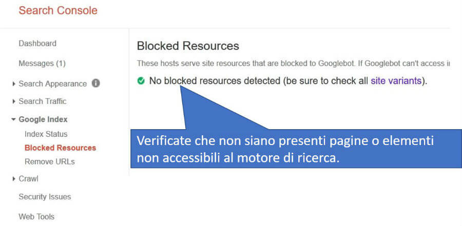 Pannello per la visualizzazione dei contenuti bloccati