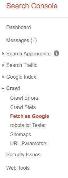 Voce di menu Fetch as Google