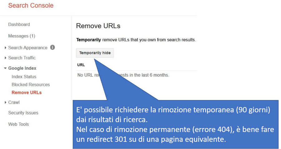 Pannello per escludere temporaneamente URL specifici dai risultati di ricerca