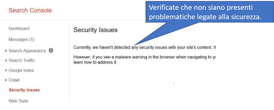 Pannello per la visualizzazione dei problemi di sicurezza