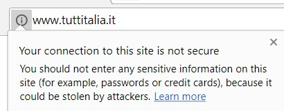 Alert di connessione non sicura - Chrome